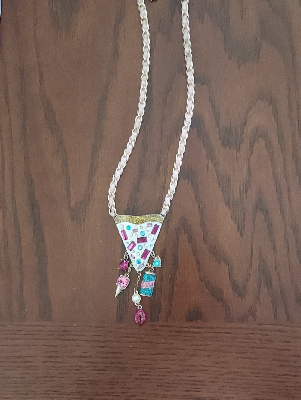 Betsey Johnson Gold-Tone Enamel Pendant Necklace with Stones And Charms